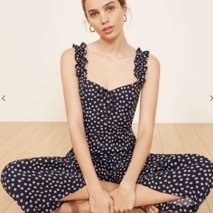 Reformation Jumpsuit Navy With Flowers 4
